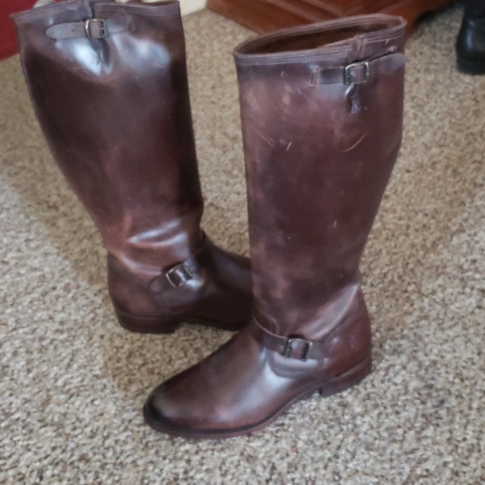 Frye Brown Leather Combat & Moto Boots